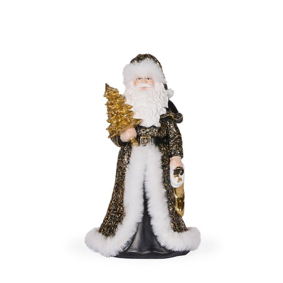 Black and Gold Santa with Fur - 23cm - My Christmas