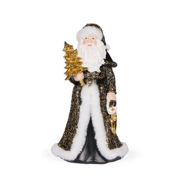 Black and Gold Santa with Fur - 32cm - My Christmas