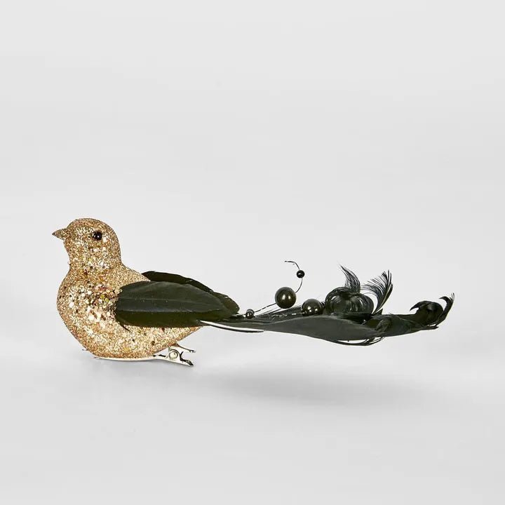 Black and Gold Zhelor Clip on Bird - Set of 6 - My Christmas
