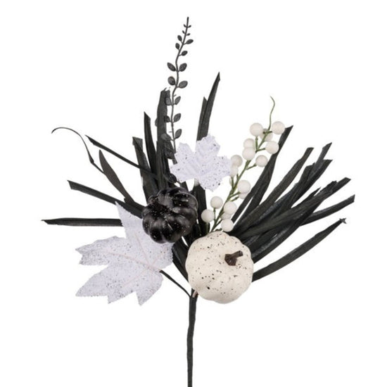 Black and White Pumpkin Leaf Pick - My Christmas