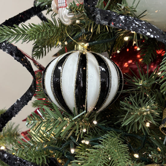 Black and White Stripe Onion Bauble - My Christmas