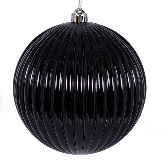 Black Shiny Lined Mercury Bauble - 15cm - My Christmas