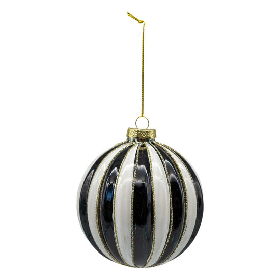 Black & White Stripe Ball Ornament - My Christmas