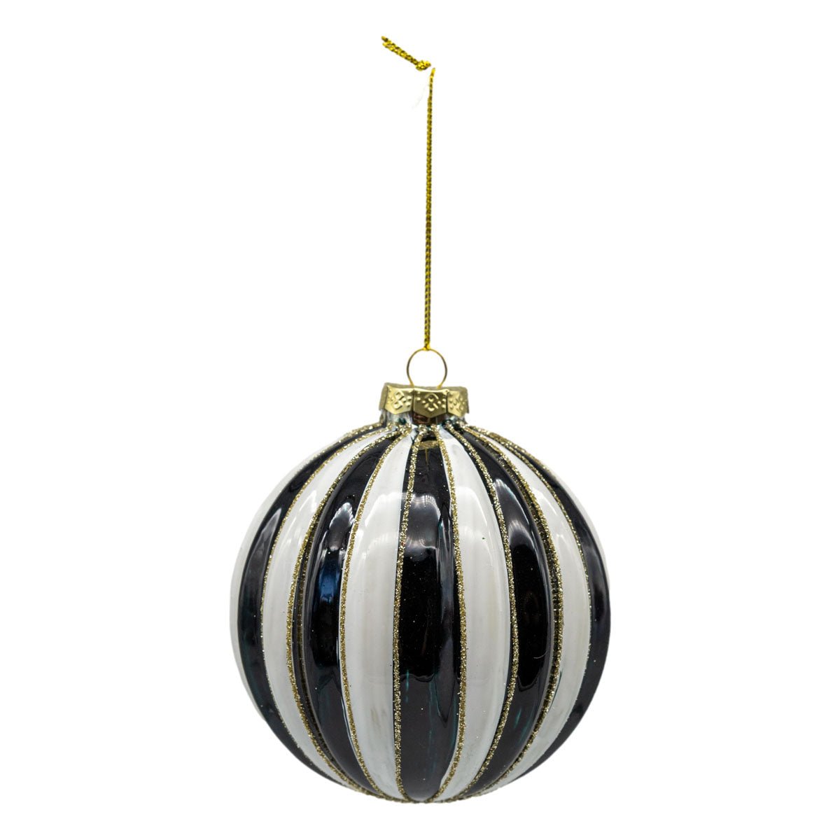 Black & White Stripe Ball Ornament - My Christmas