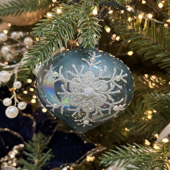 Blue and Silver Glass Onion Ornament - My Christmas