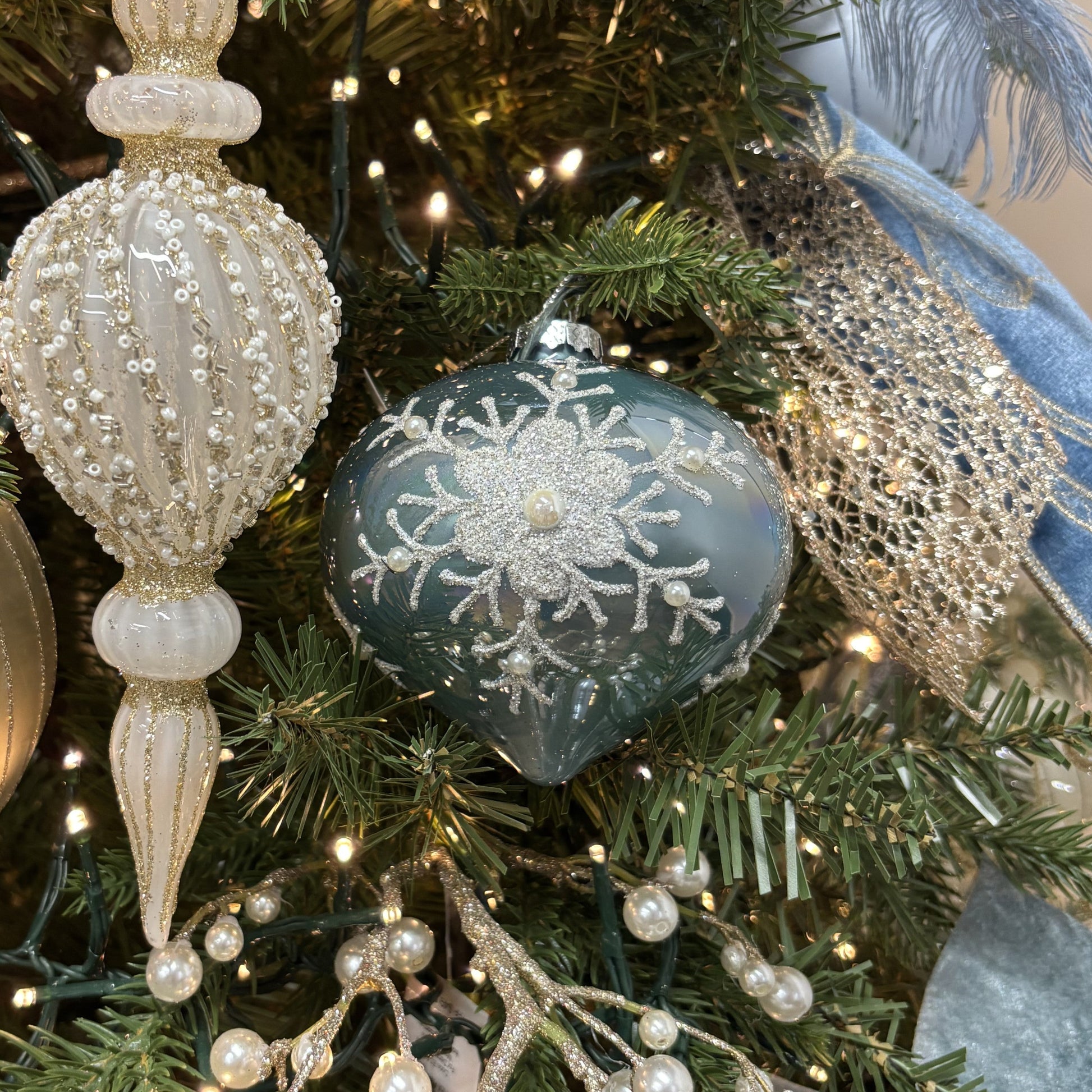Blue and Silver Glass Onion Ornament - My Christmas