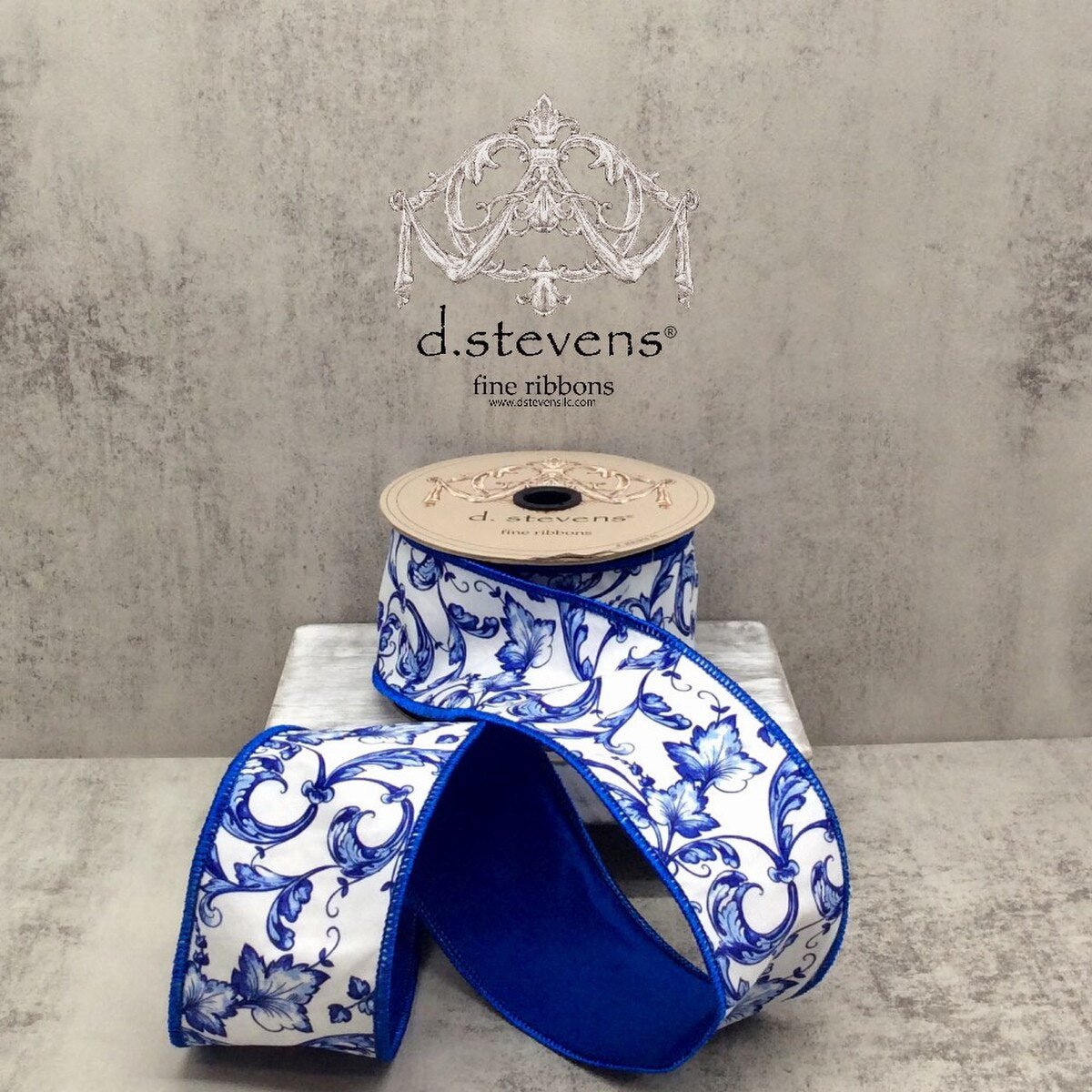 Blue and White Acanthus Scroll Chinoiserie Ribbon - My Christmas