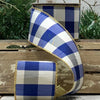 Blue and White Check Dupion Ribbon with Gold Back - My Christmas