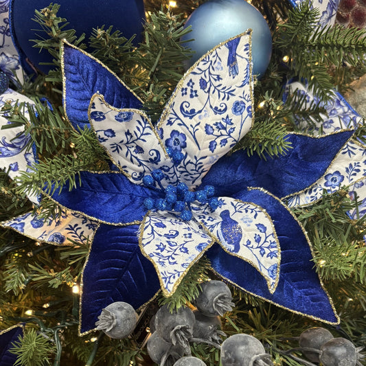 Blue and White Chinoiserie Poinsettia - My Christmas