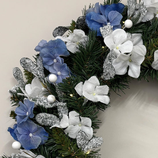 Blue and White Hydrangea Wreath - My Christmas