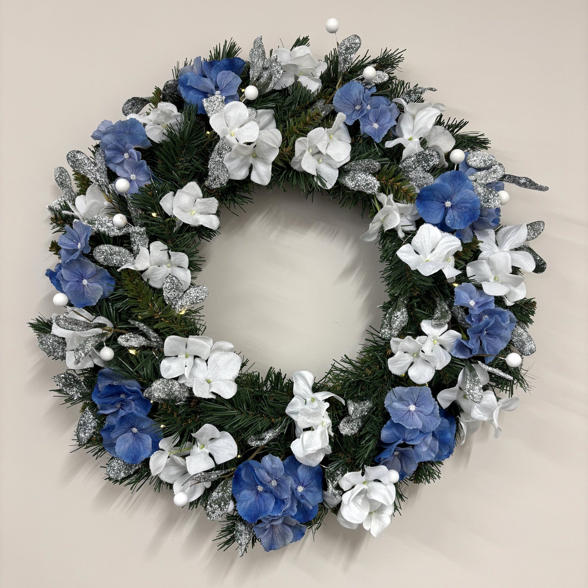 Blue and White Hydrangea Wreath - My Christmas
