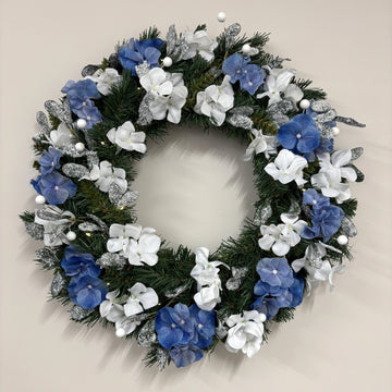 Blue and White Hydrangea Wreath - My Christmas