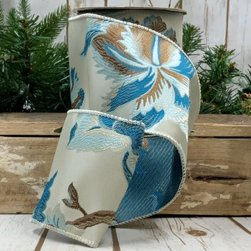 Blue and White Jacquard Ribbon - My Christmas