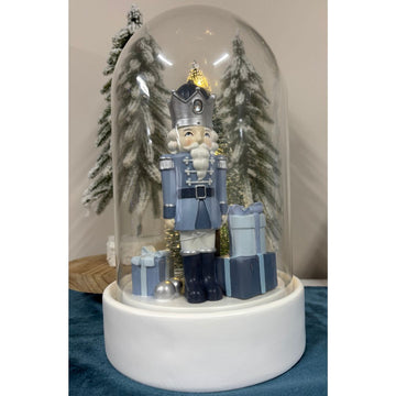 Blue and White Nutcracker Glass Dome - My Christmas
