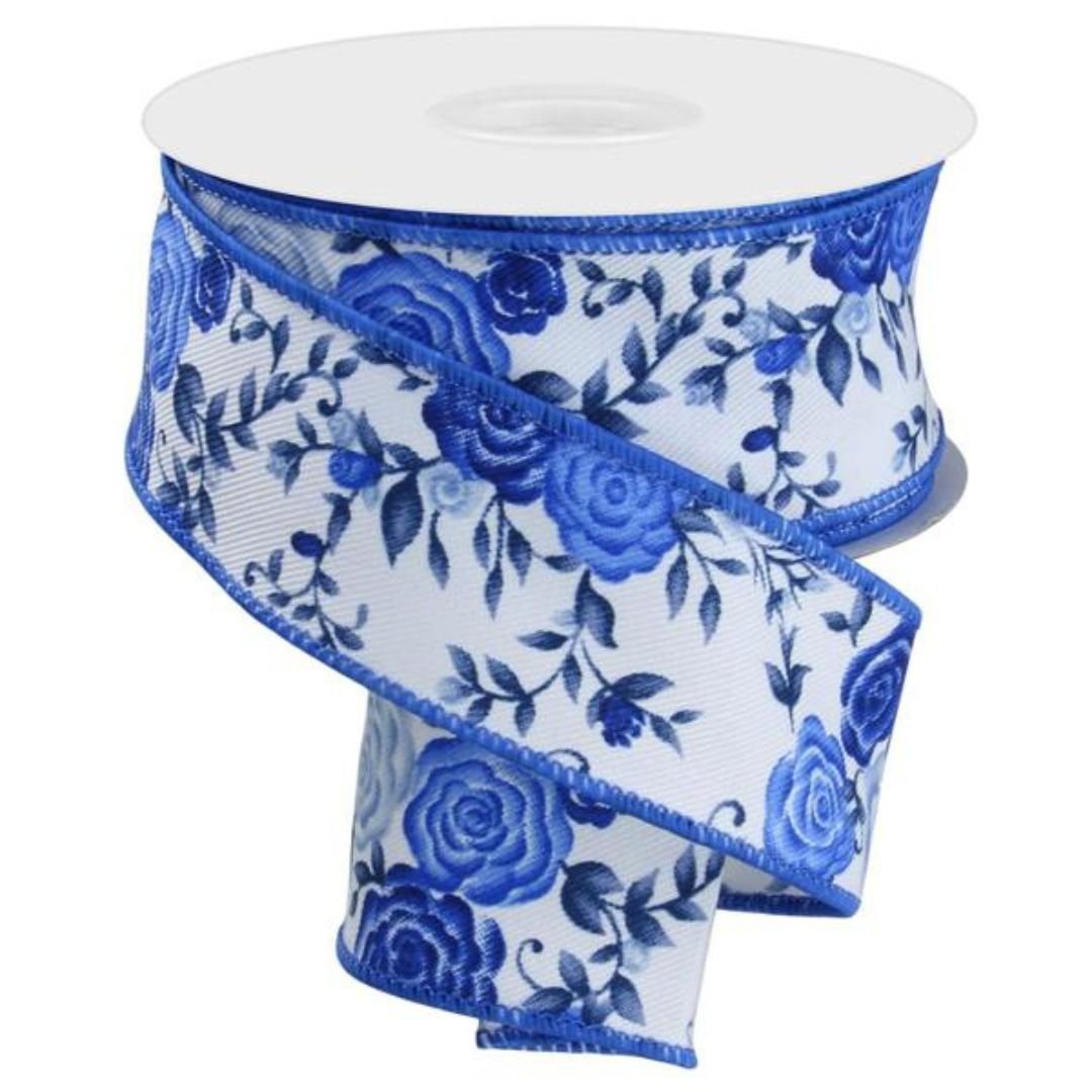 Blue and White Rose Ribbon – My Christmas