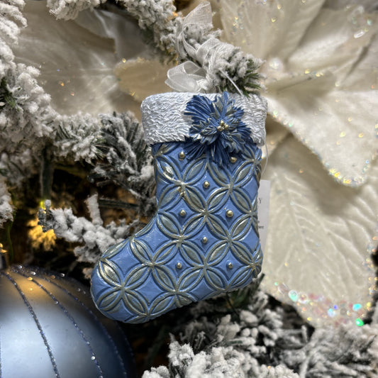 Blue and White Stocking Ornament - My Christmas