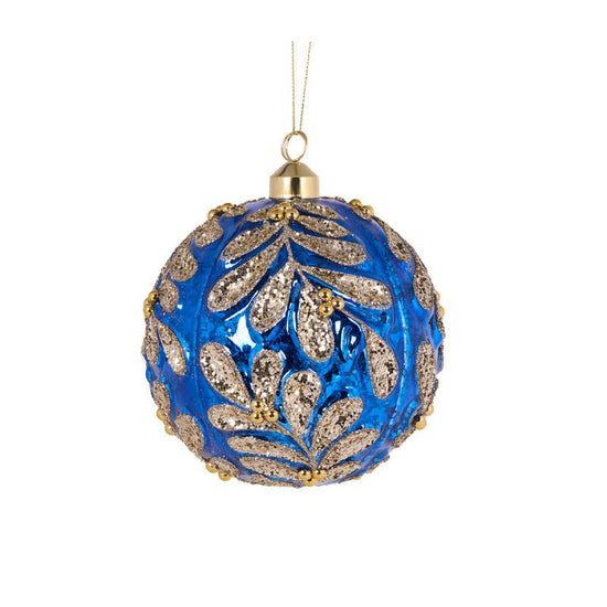 Blue Beaded Foliage Bauble - My Christmas