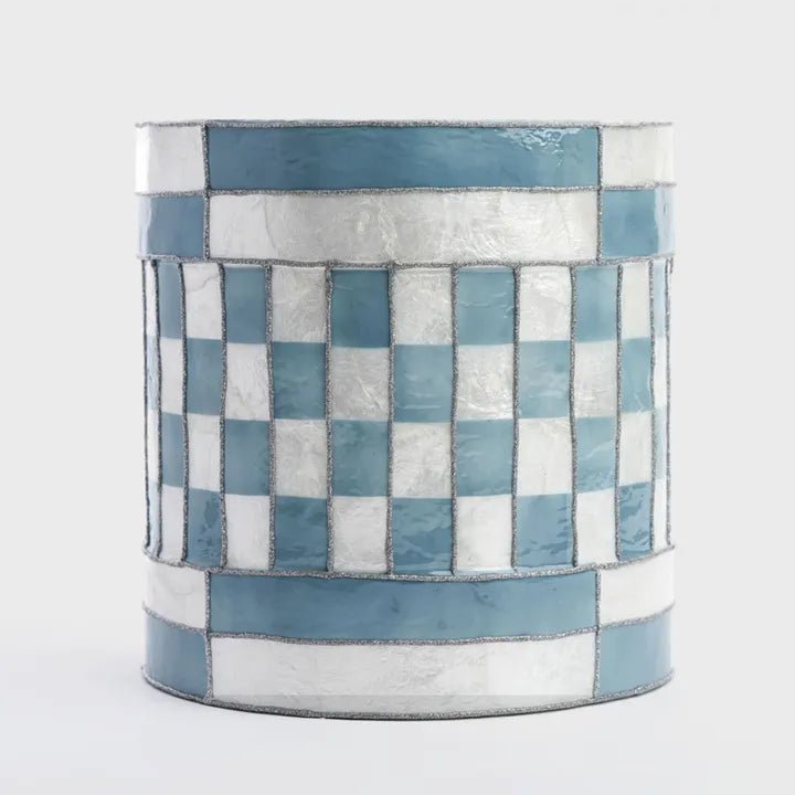 Blue Check Capiz Drum - My Christmas
