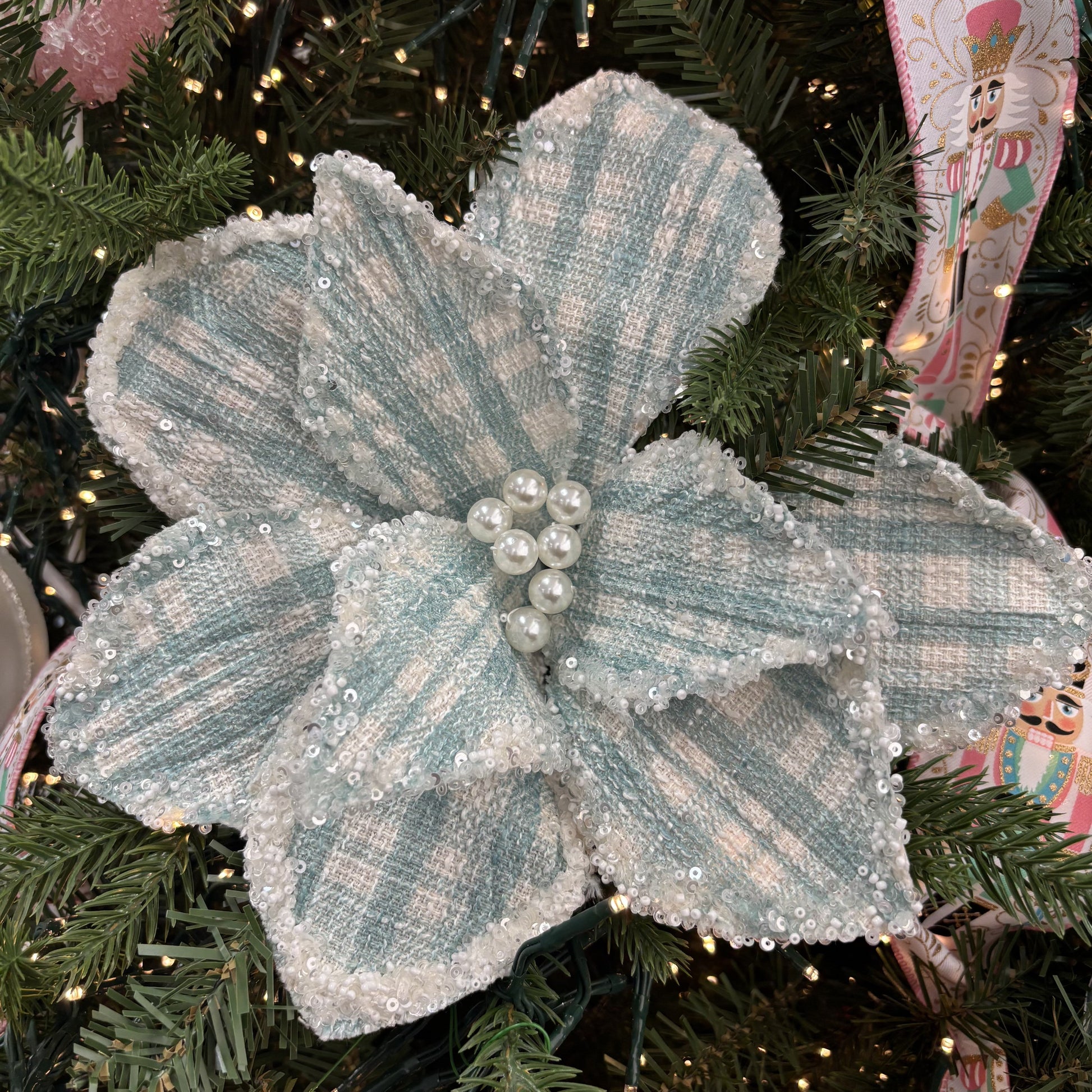 Blue Check Poinsettia - My Christmas