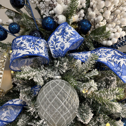 Blue Chinoiserie Floral Ribbon - My Christmas