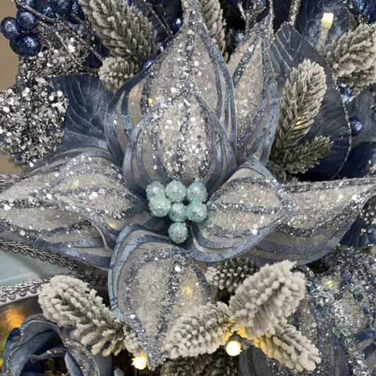 Blue Denim Lace Poinsettia - My Christmas