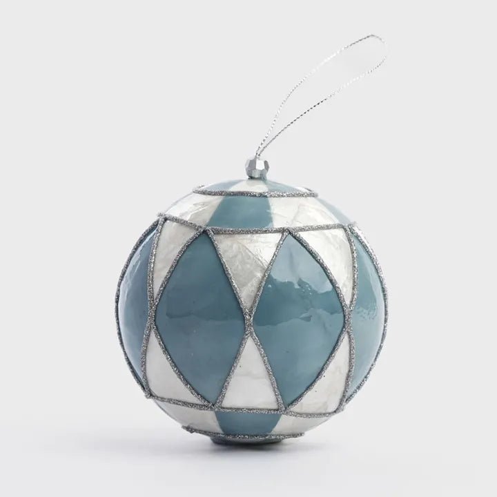 Blue Diamond Hand Painted Capiz Bauble - My Christmas