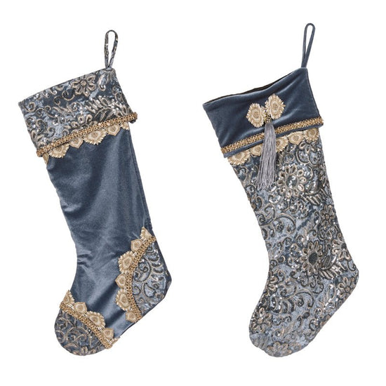 Blue Embellished Velvet Stocking - Assorted - My Christmas