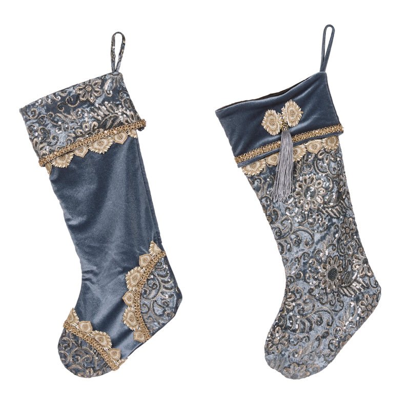 Blue Embellished Velvet Stocking - Assorted - My Christmas