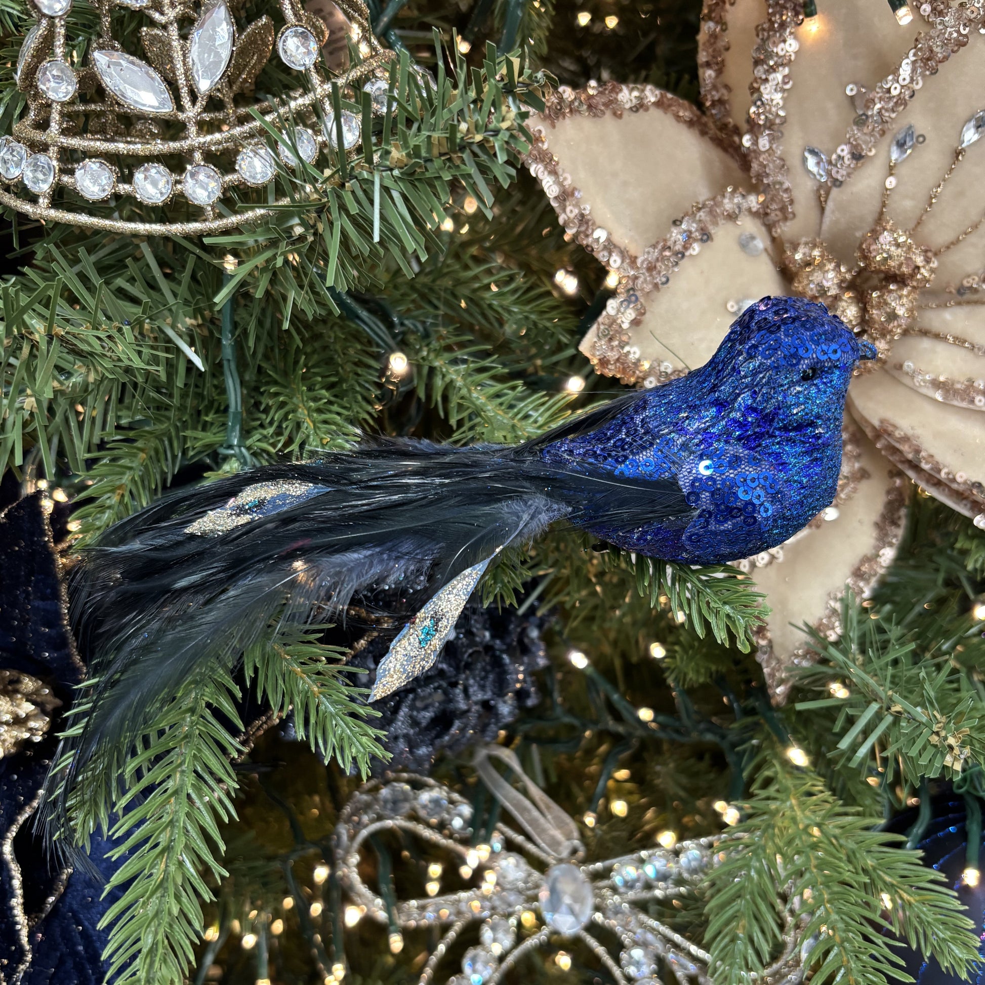 Blue Glitter and Jewel Clip - on Bird - My Christmas