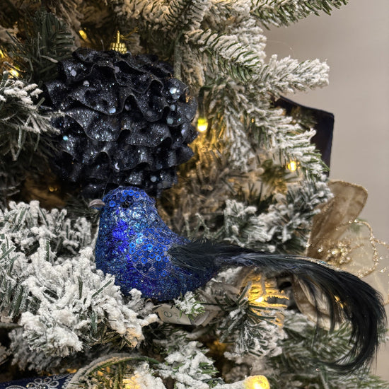 Blue Glitter and Jewel Clip - on Bird - My Christmas
