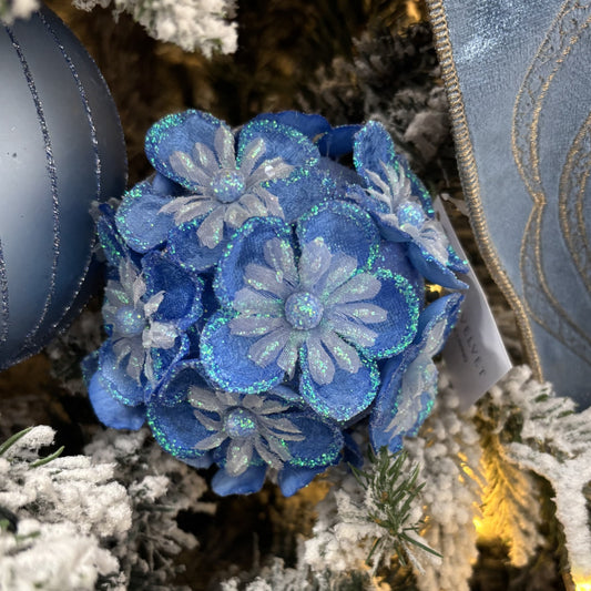 Blue Glitter Hydrangea Bauble - My Christmas