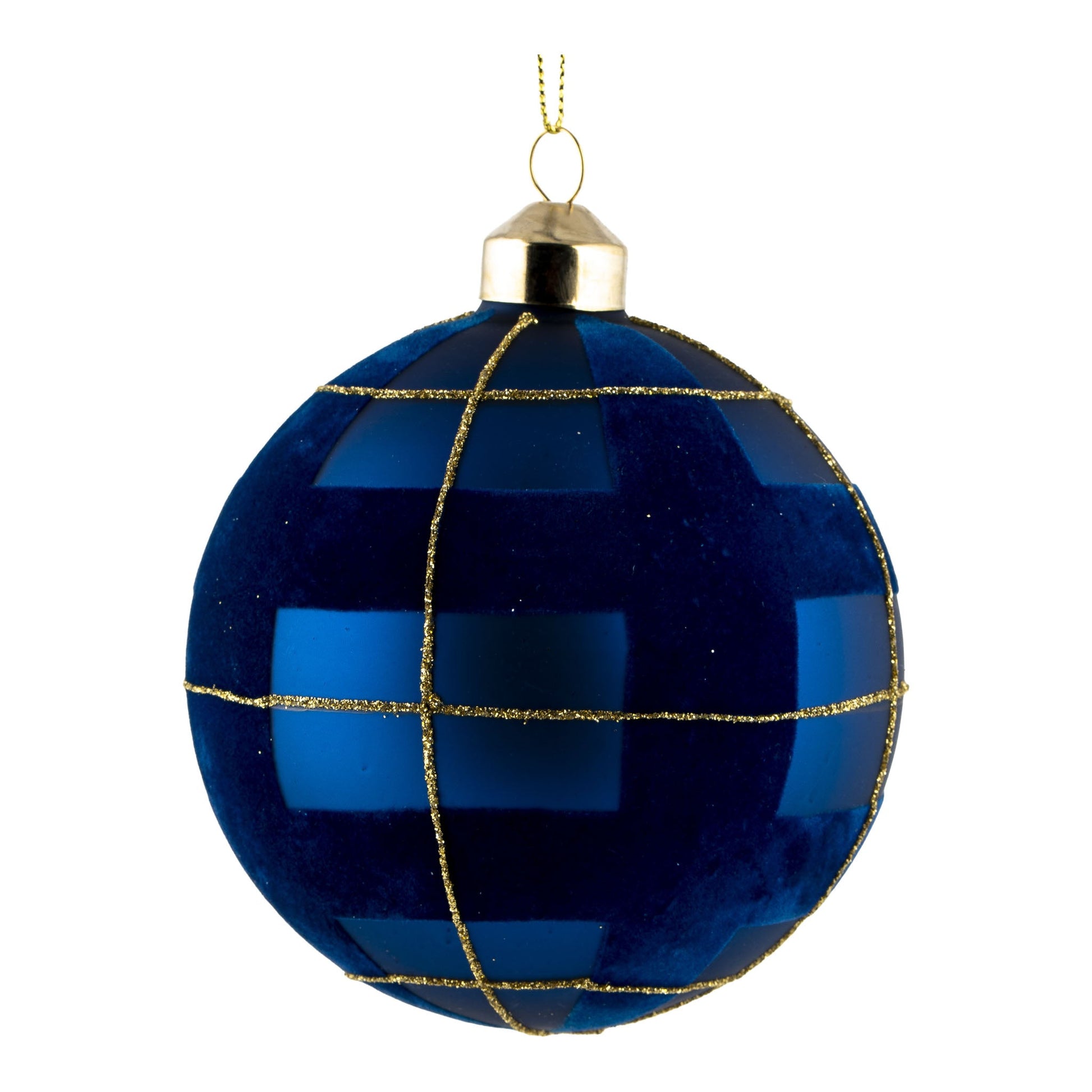 Blue & Gold Tartan Ball Ornament - 10cm - My Christmas