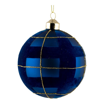 Blue & Gold Tartan Ball Ornament - 10cm - My Christmas