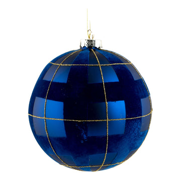 Blue & Gold Tartan Ball Ornament - 15cm - My Christmas