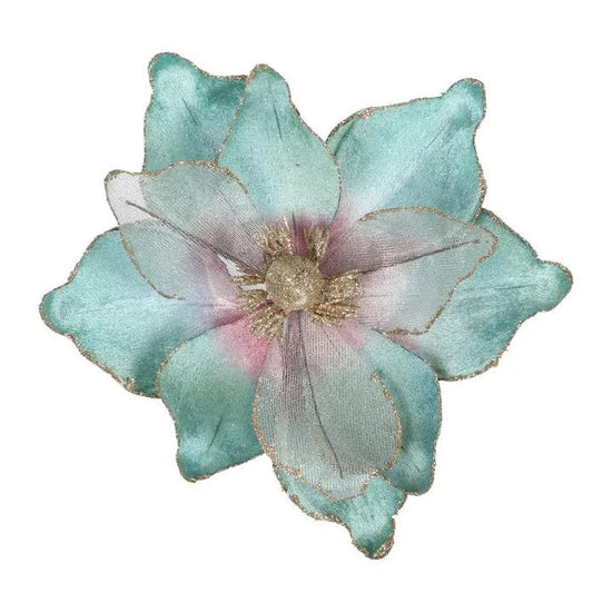 Blue Green Halon Clip - on Flower - My Christmas