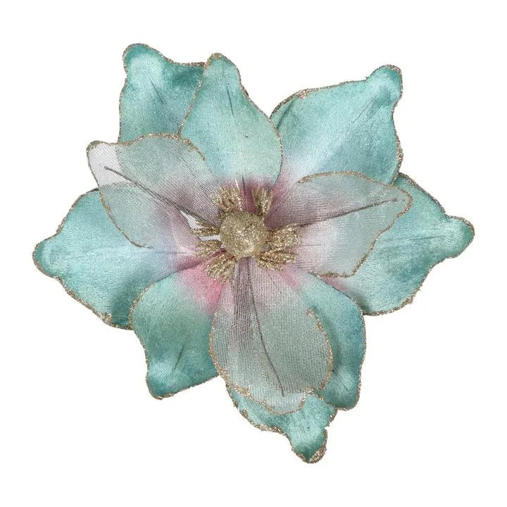 Blue Green Halon Clip - on Flower - My Christmas