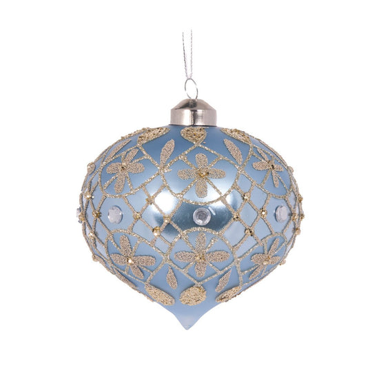 Blue Quilted Fleur Onion Bauble - My Christmas