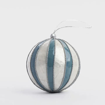 Blue Stripe Handpainted Capiz Bauble - My Christmas