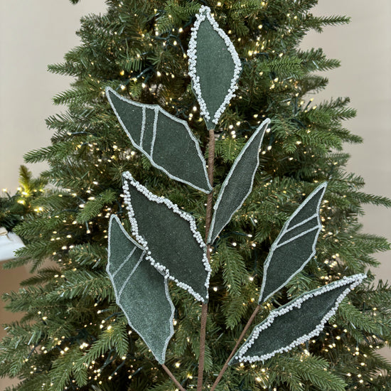 Blue/Green Velvet Leaf Spray - My Christmas