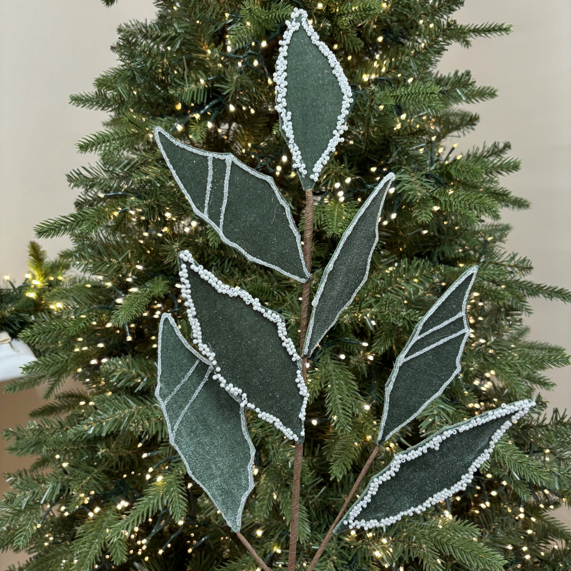 Blue/Green Velvet Leaf Spray - My Christmas