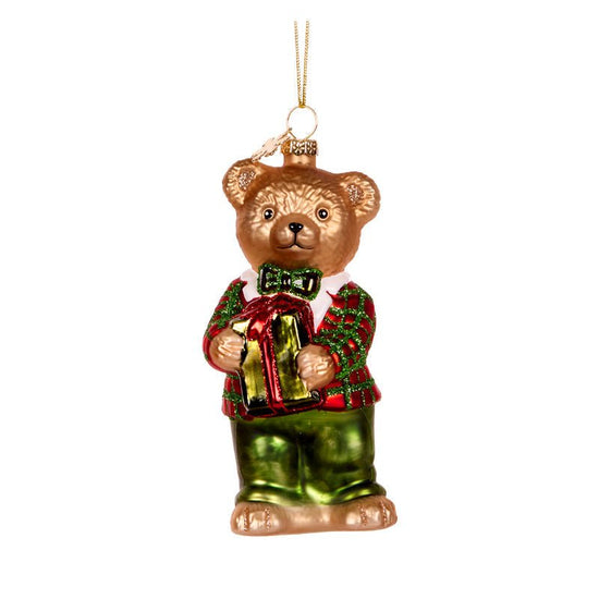 Boy Bear Glass Ornament - My Christmas