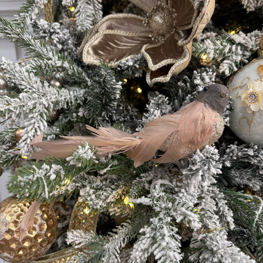 Brown and Blush Melvin Clip - on Bird - Set of 3 - My Christmas