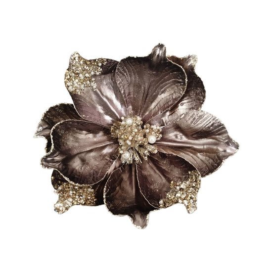 Brown and Champagne Clip-on Metallic Magnolia - My Christmas