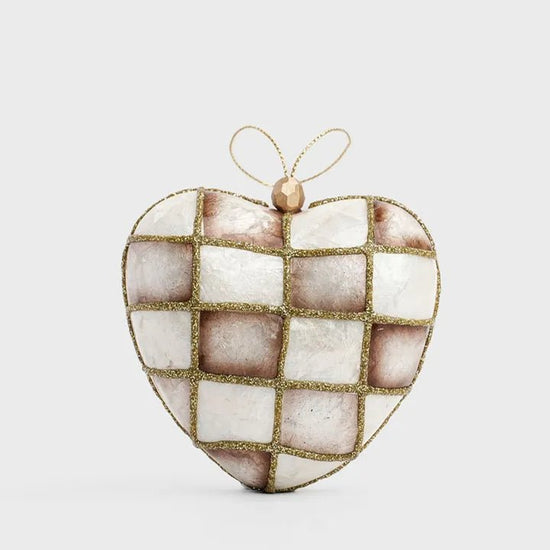 Brown Check Capiz Heart Décoration Brown - My Christmas