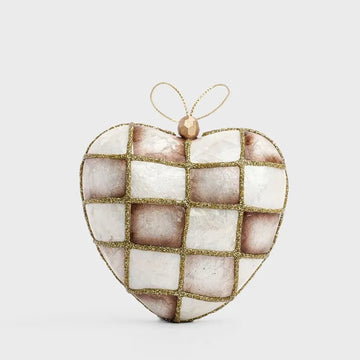 Brown Check Capiz Heart Décoration Brown - My Christmas