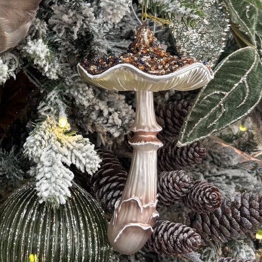 Brown Glass Hanging Mushroom - My Christmas