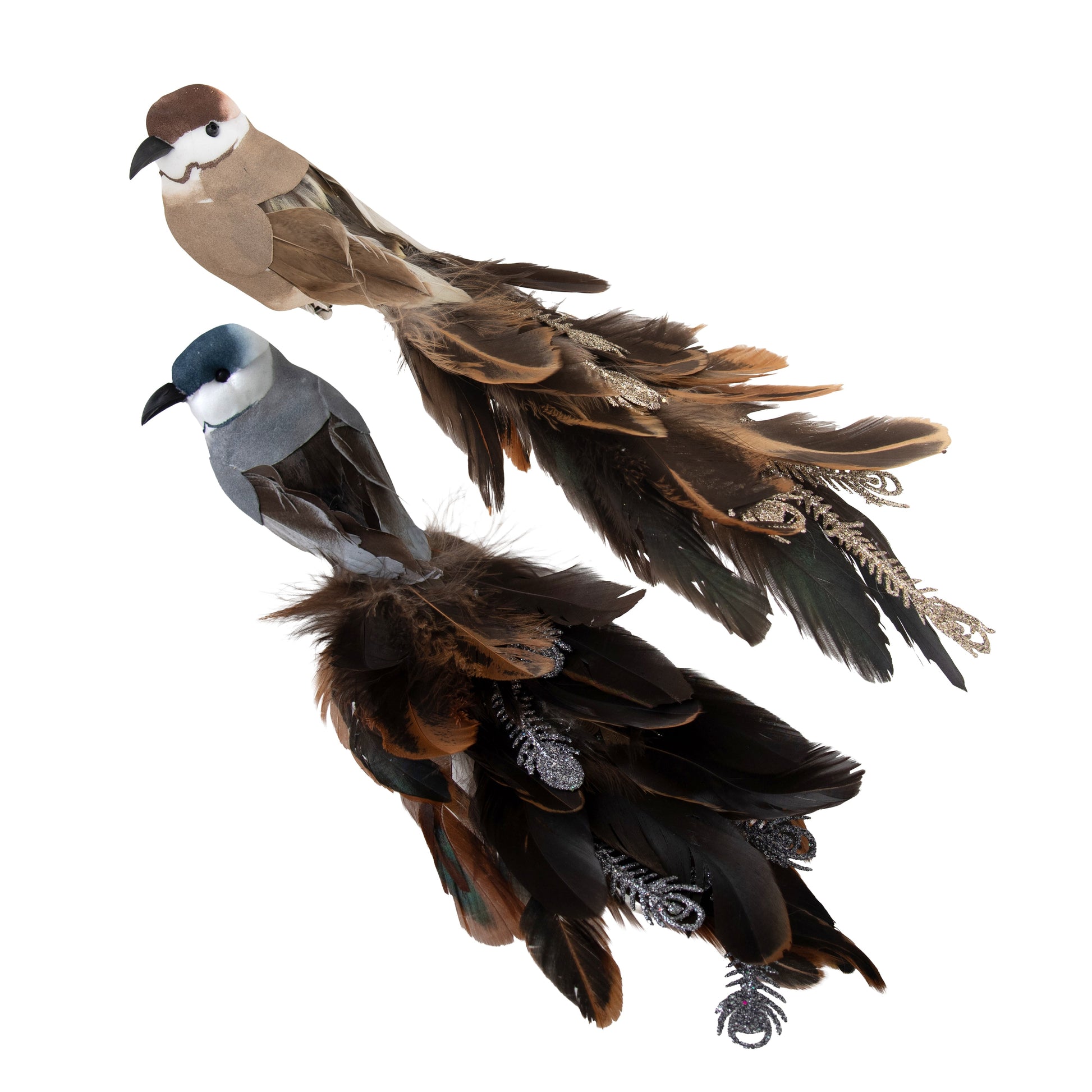 Brown or Smoke Blue Clip-on Fantail Bird - My Christmas