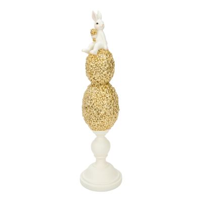 Bunny on Champagne Floral Eggs - 38.5cm - My Christmas