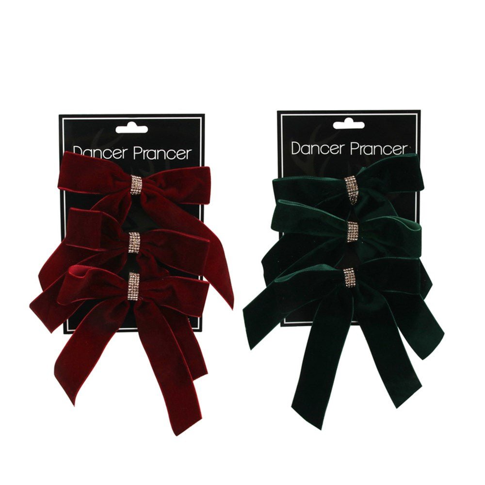 Burgundy and Emerald Bows with Diamonte Details - Pack of 3 - My Christmas