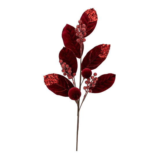 Burgundy Ball & Leaf Spray - My Christmas